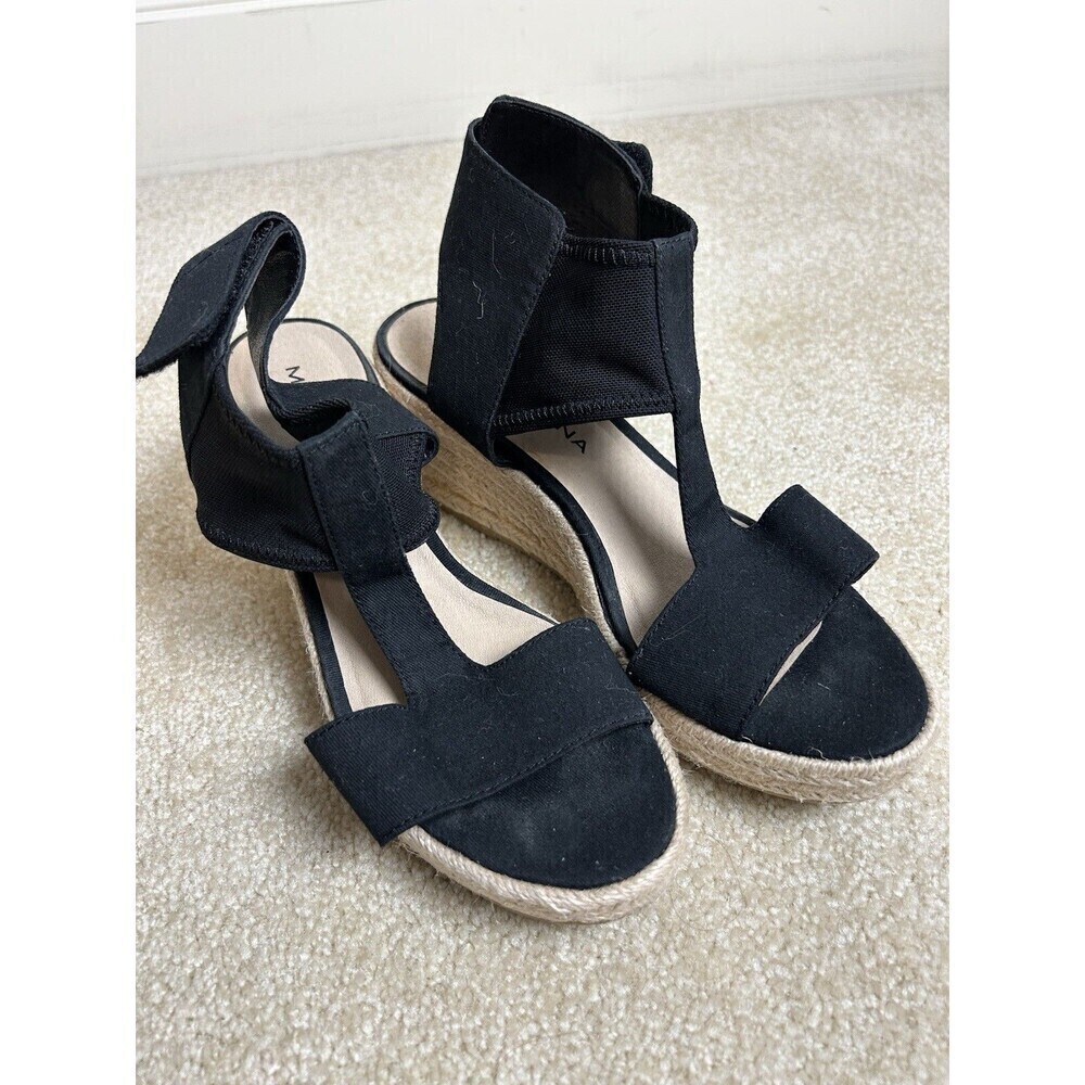 MODA SPANA Espadrilles Wedge Sandal Black Womens 8.5 Slingback Shoes Peep Toe
